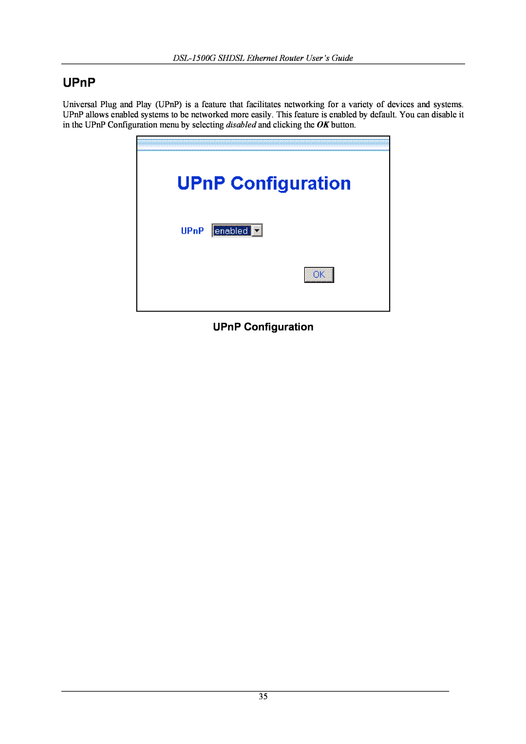 D-Link manual UPnP Configuration, DSL-1500G SHDSL Ethernet Router User’s Guide 
