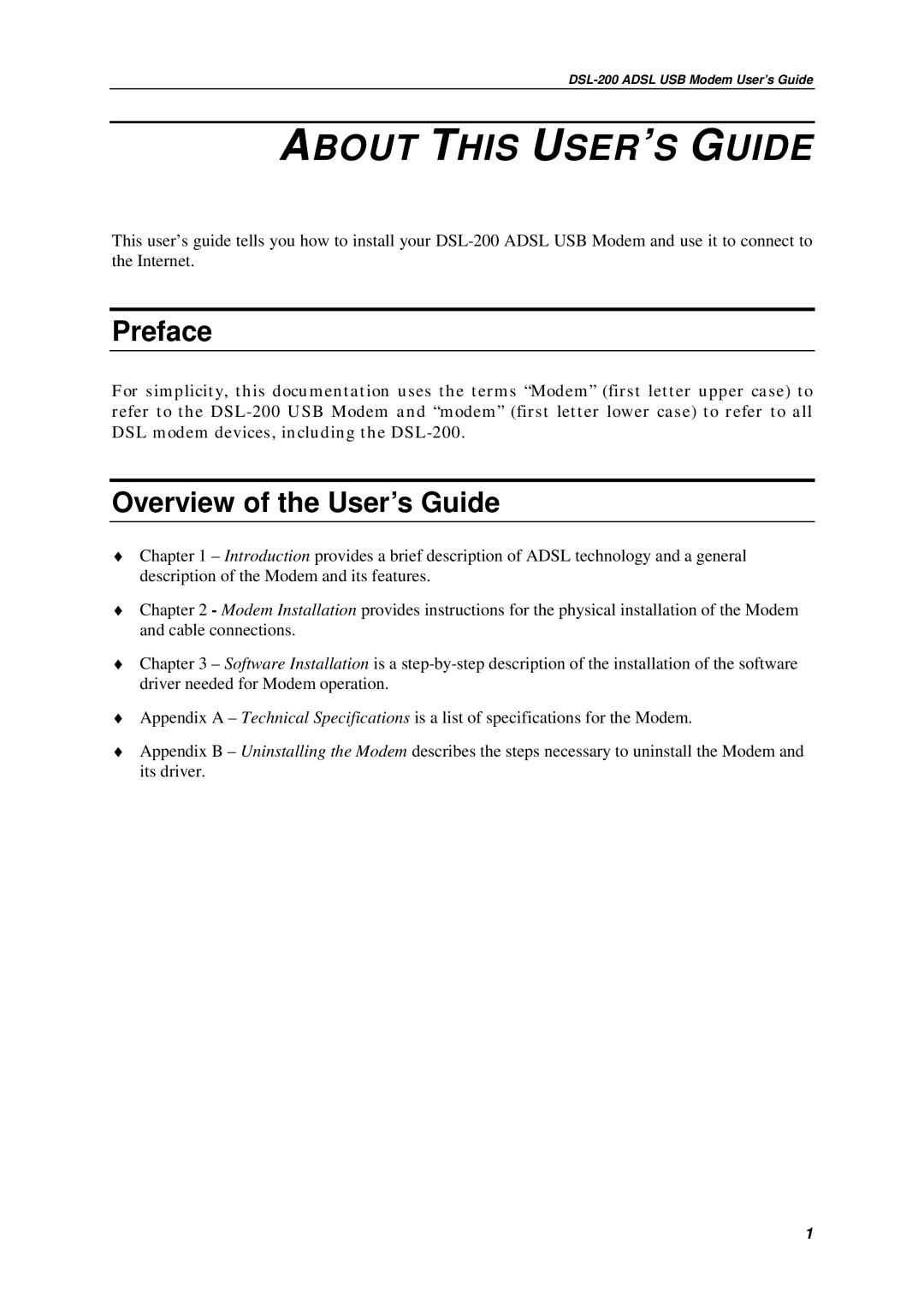 D-Link DSL-200 manual About this USER’S Guide, Preface, Overview of the User’s Guide 