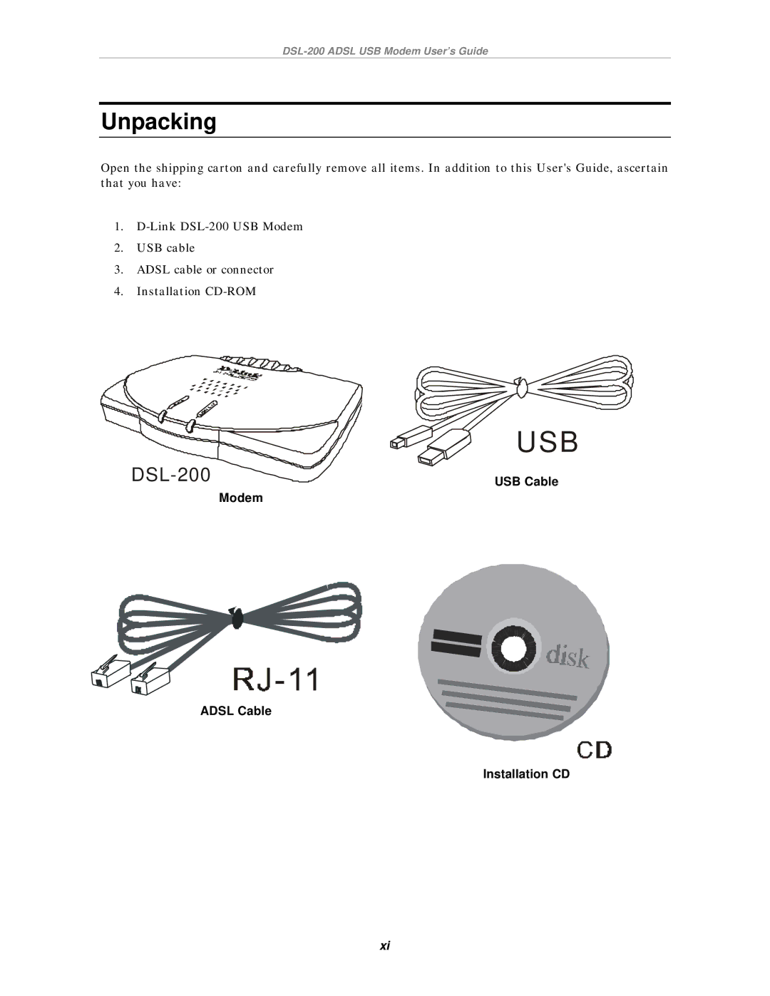 D-Link DSL-200 manual Unpacking 