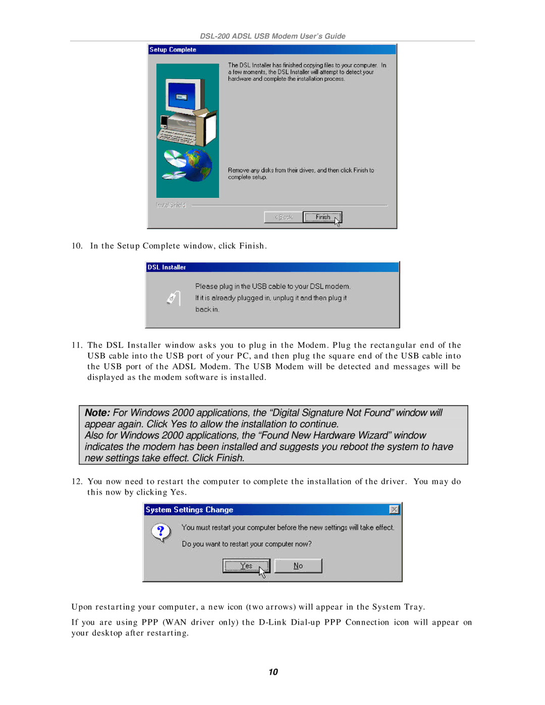 D-Link manual DSL-200 Adsl USB Modem User’s Guide 