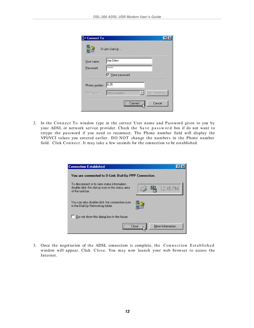 D-Link manual DSL-200 Adsl USB Modem User’s Guide 