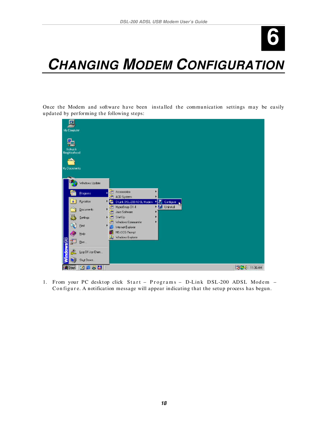 D-Link DSL-200 manual Changing Modem Configuration 