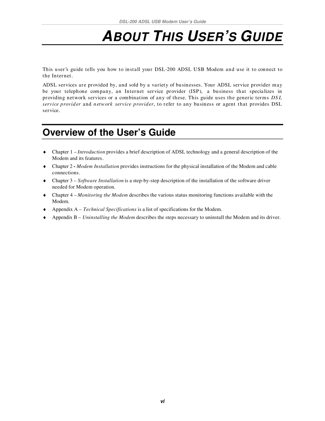 D-Link DSL-200 manual About this USER’S Guide, Overview of the User’s Guide 