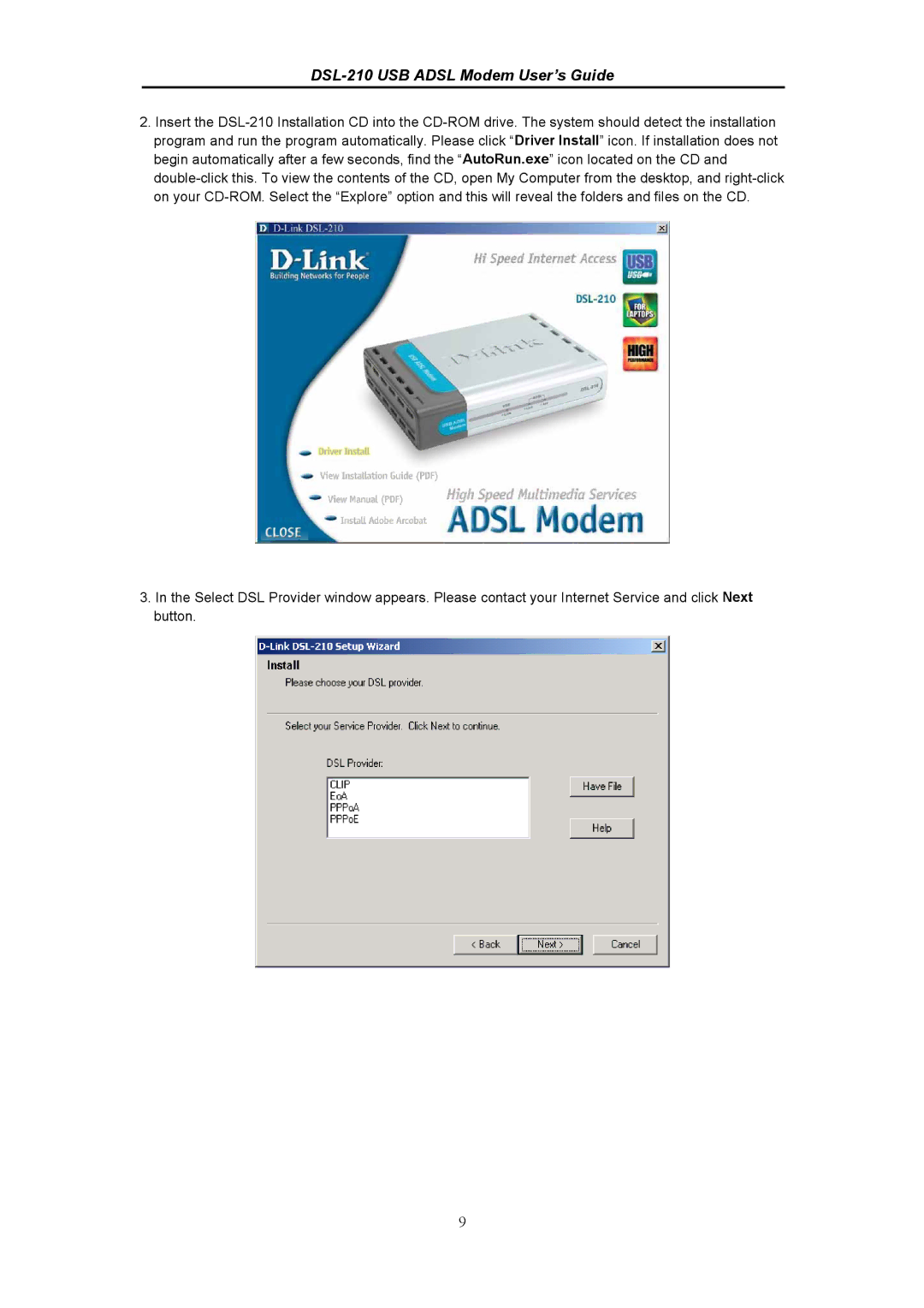 D-Link manual DSL-210 USB Adsl Modem User’s Guide 