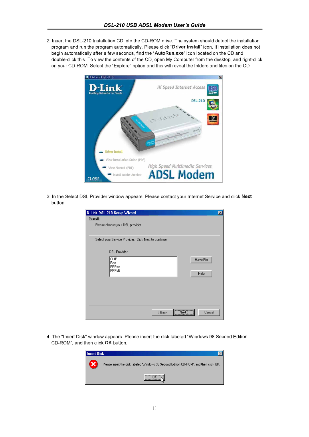 D-Link manual DSL-210 USB Adsl Modem User’s Guide 