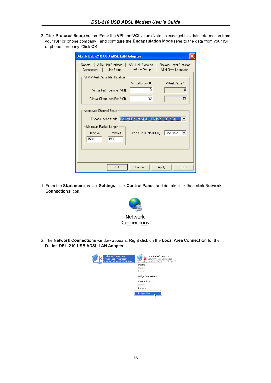 D-Link manual DSL-210 USB Adsl Modem User’s Guide 