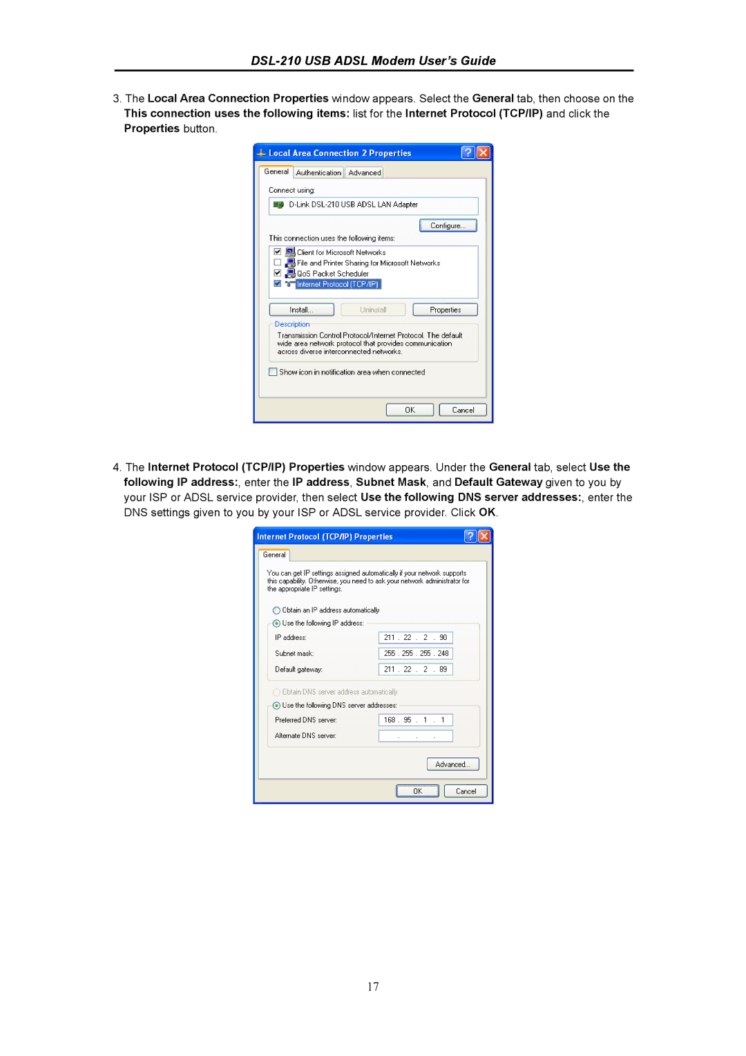 D-Link manual DSL-210 USB Adsl Modem User’s Guide 