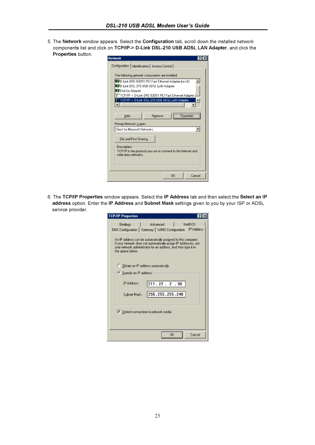 D-Link manual DSL-210 USB Adsl Modem User’s Guide 