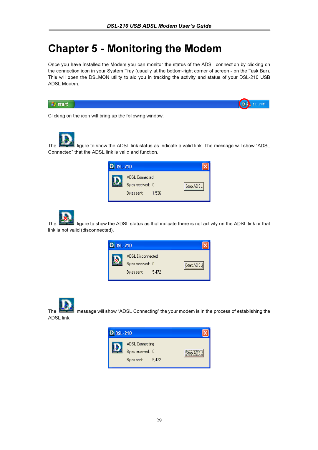 D-Link DSL-210 manual Monitoring the Modem 