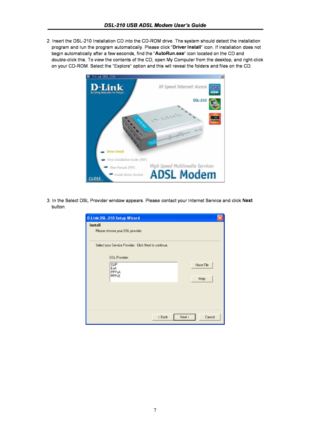 D-Link manual DSL-210 USB ADSL Modem User’s Guide 