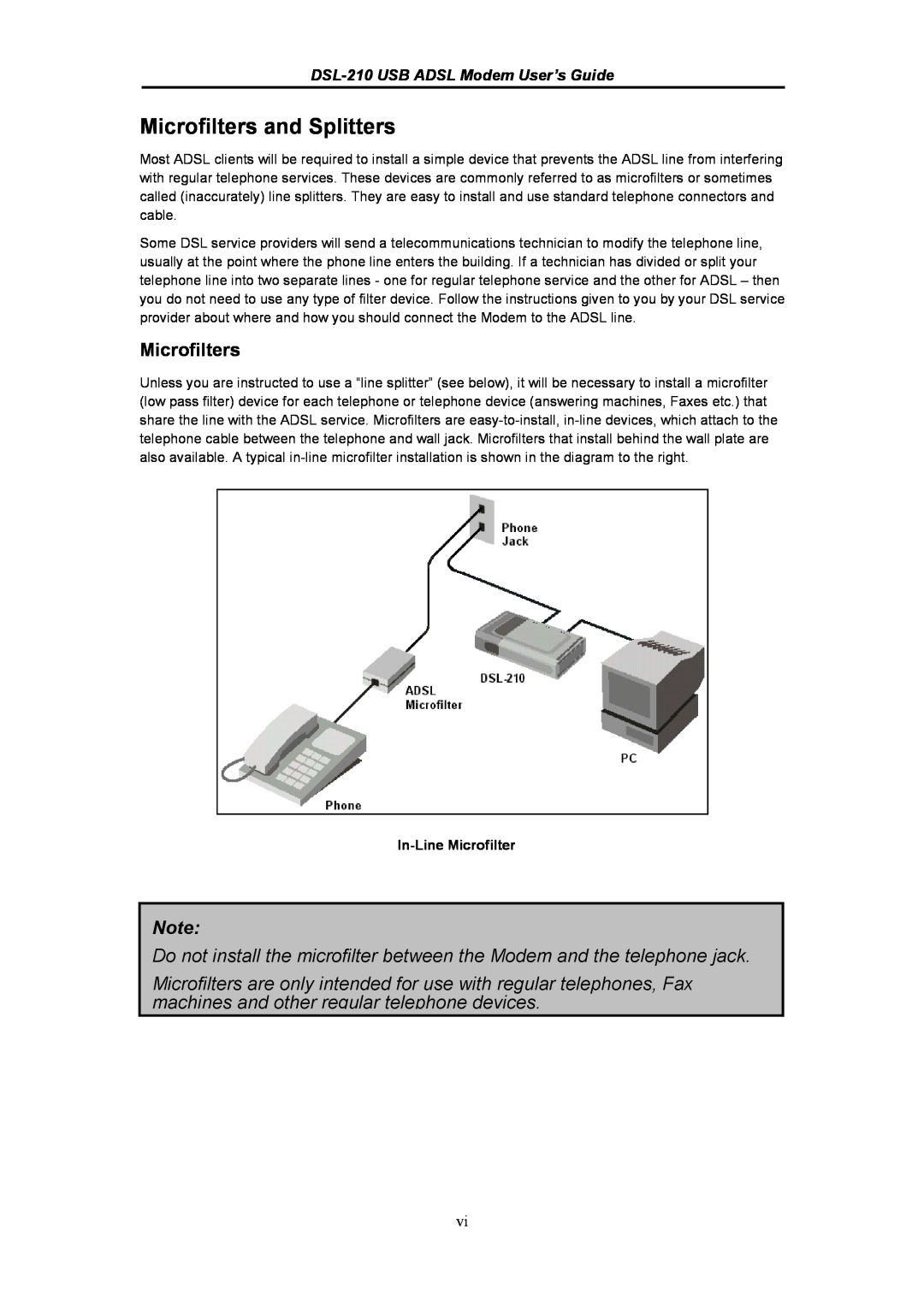 D-Link DSL-210 manual Microfilters and Splitters 