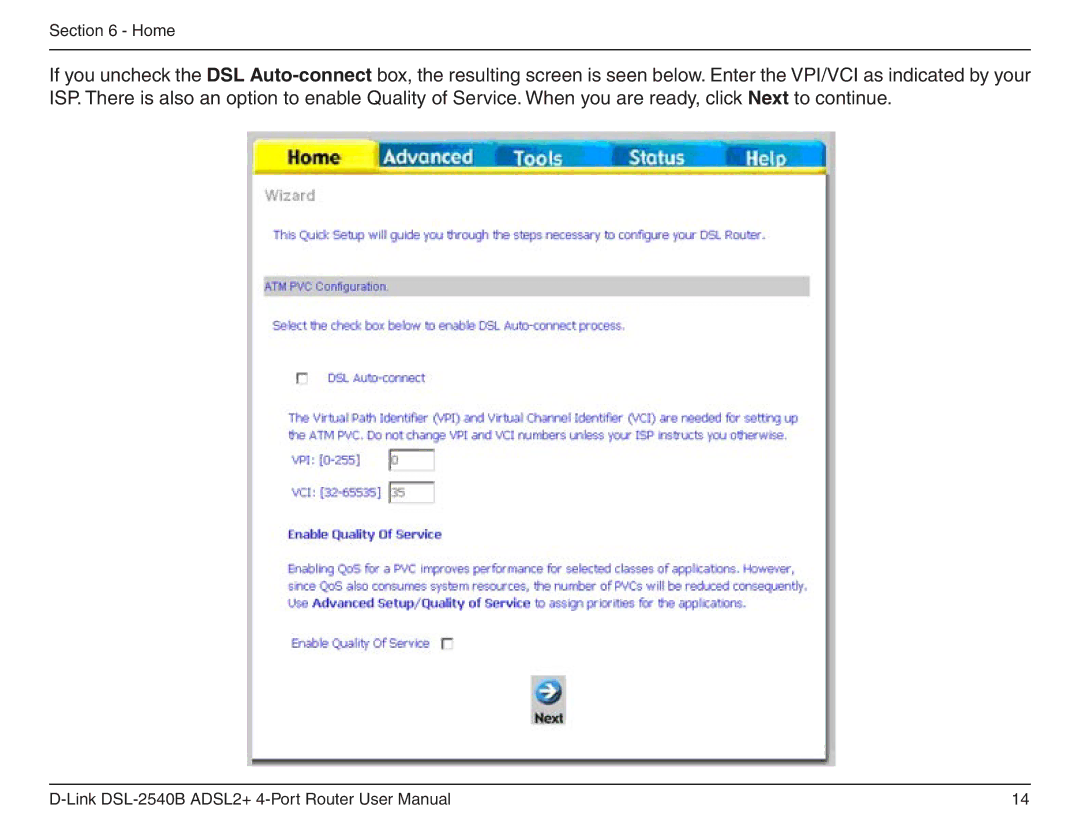 D-Link DSL-2540B manual Home 