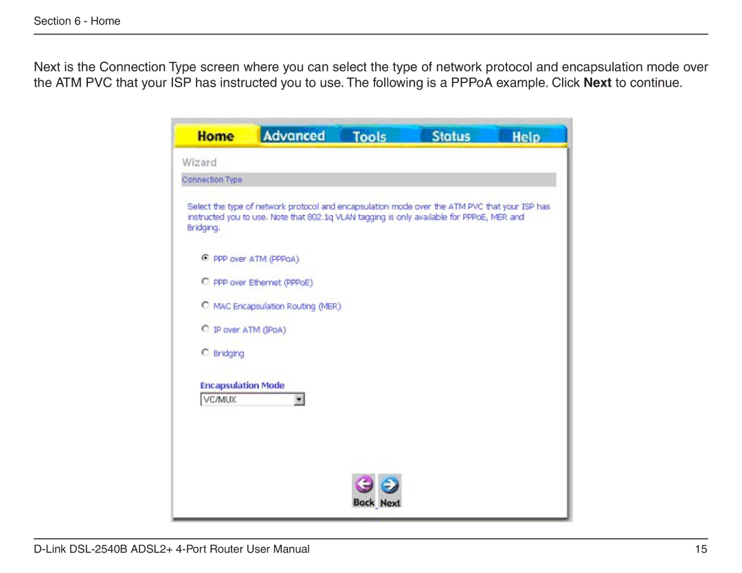 D-Link DSL-2540B manual Home 