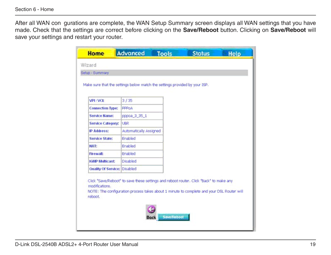 D-Link DSL-2540B manual Home 