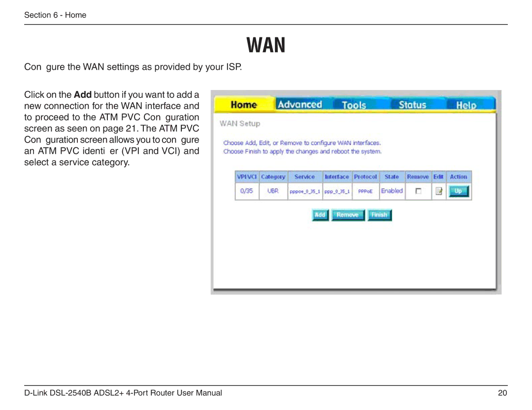 D-Link DSL-2540B manual Wan 