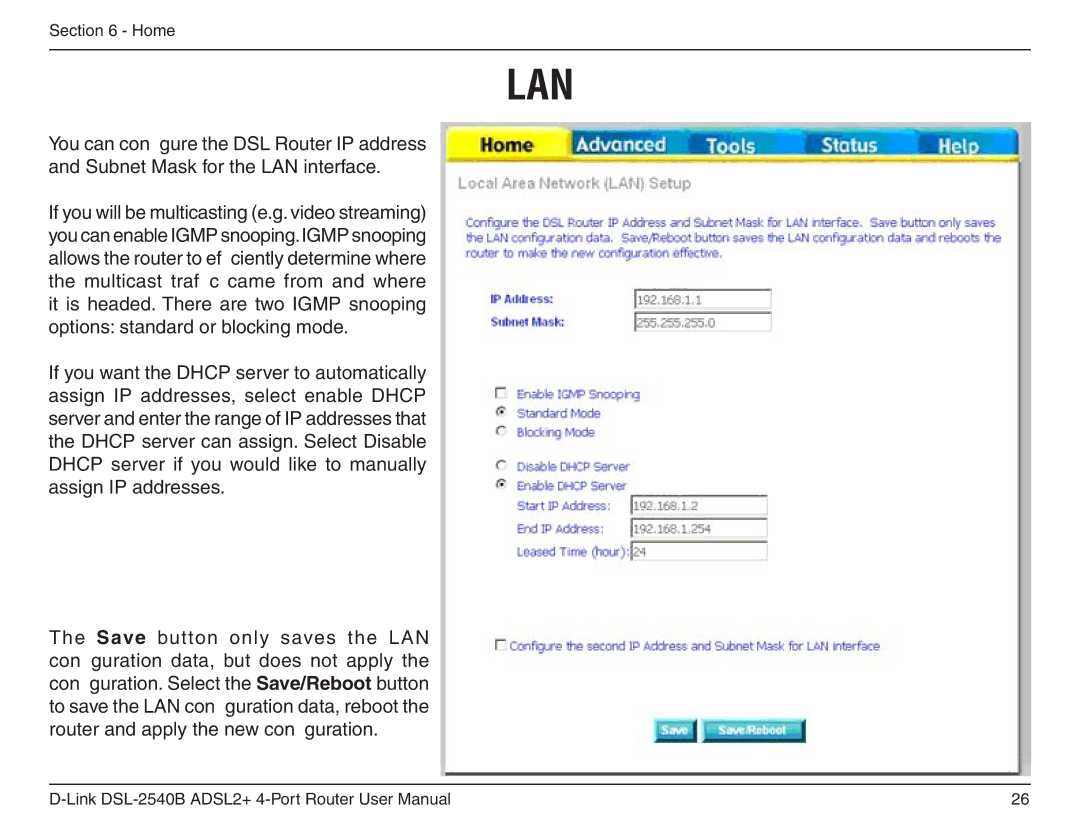 D-Link DSL-2540B manual Lan 