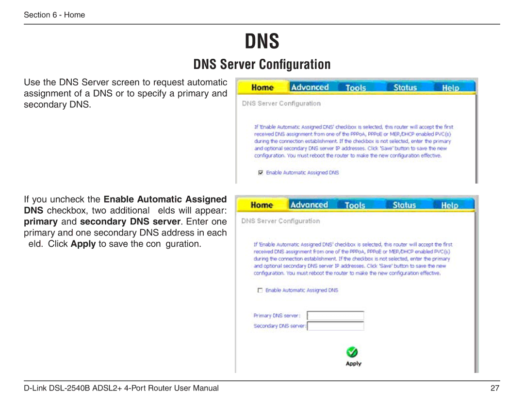 D-Link DSL-2540B manual Dns 