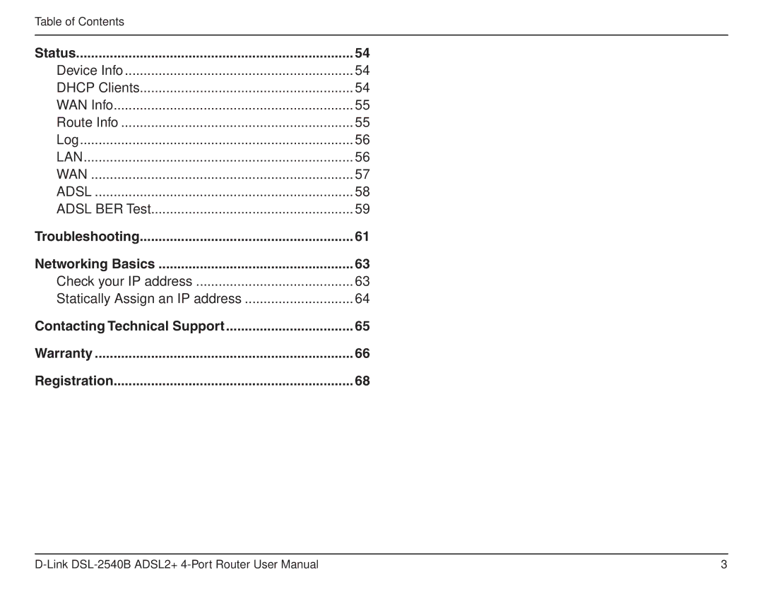 D-Link DSL-2540B manual Status 