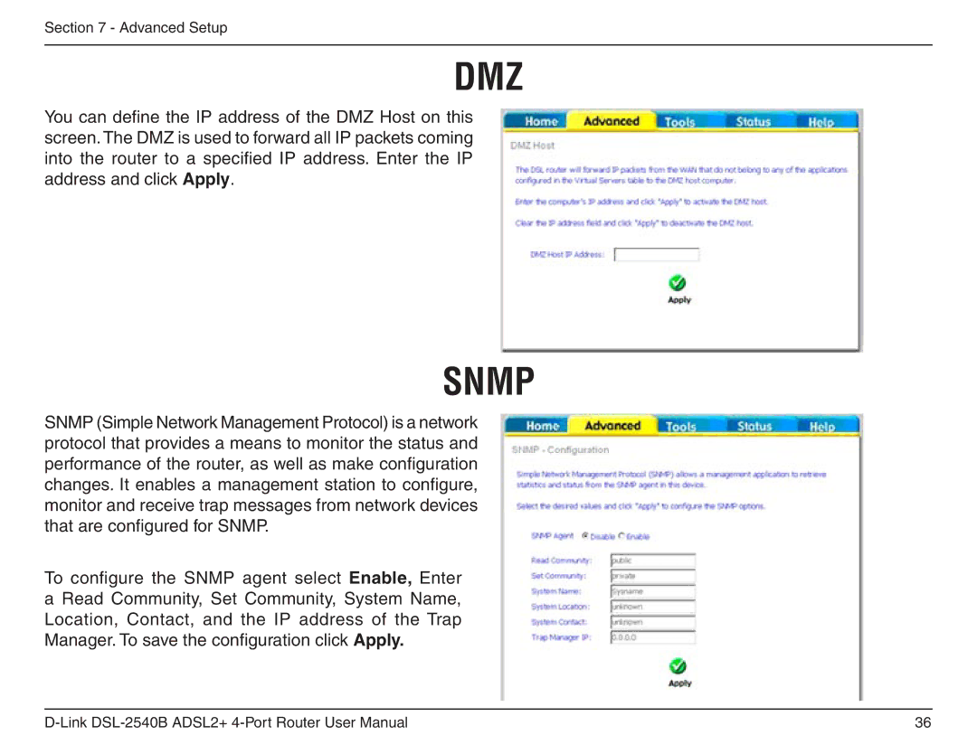 D-Link DSL-2540B manual Dmz 