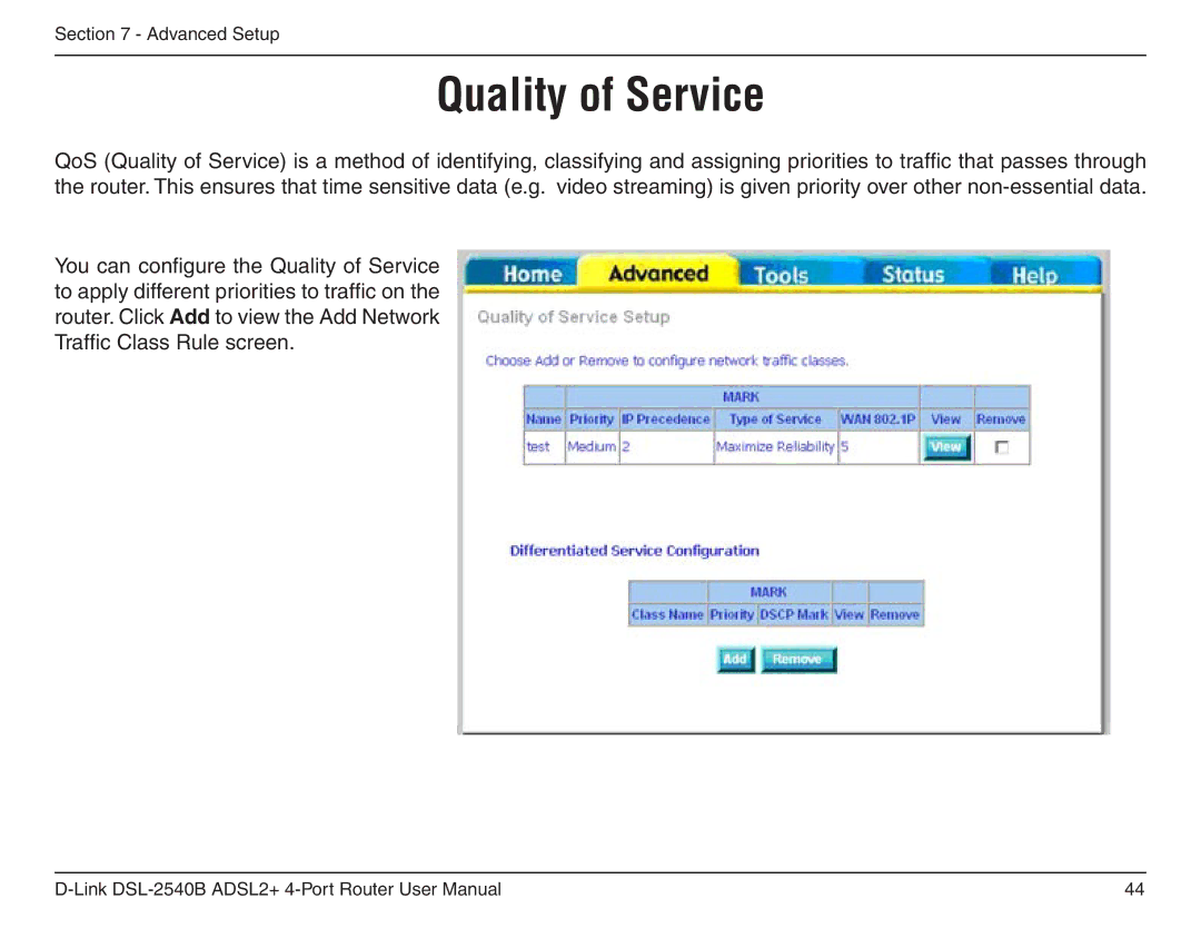 D-Link DSL-2540B manual Quality of Service 