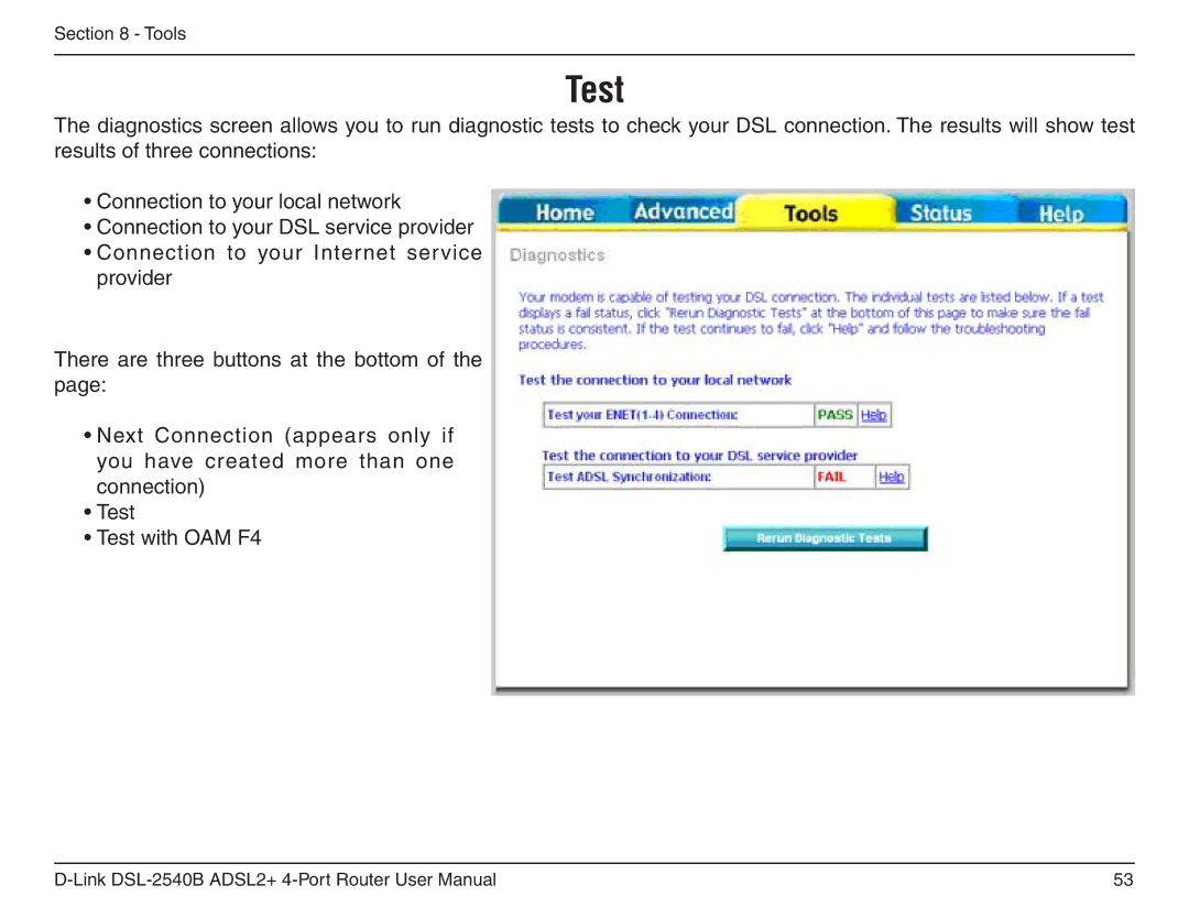 D-Link DSL-2540B manual Test 