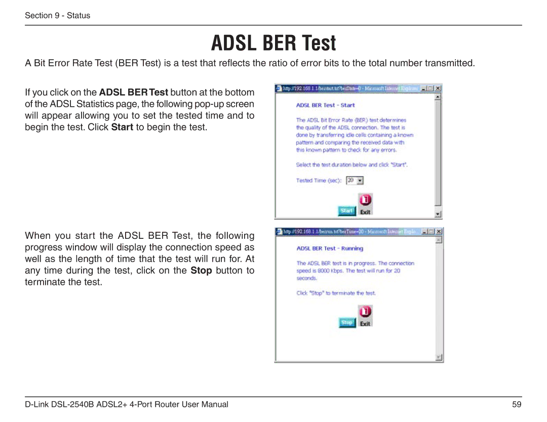 D-Link DSL-2540B manual Adsl BER Test 