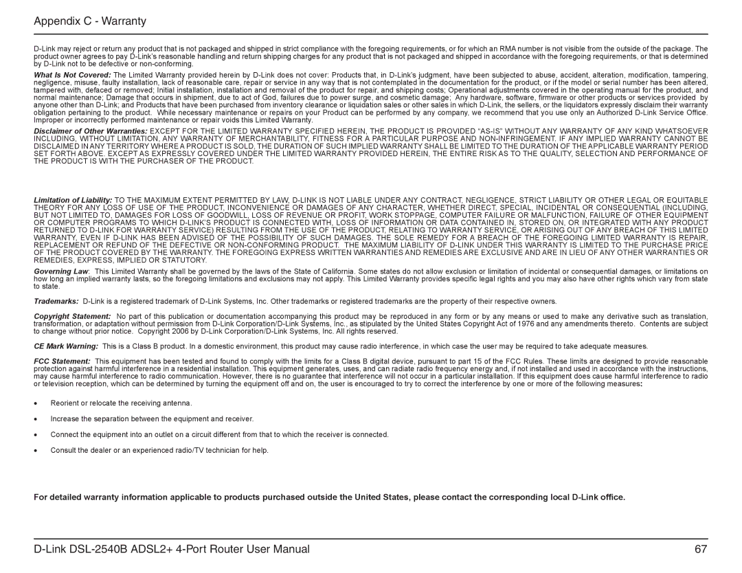 D-Link DSL-2540B manual Appendix C Warranty 