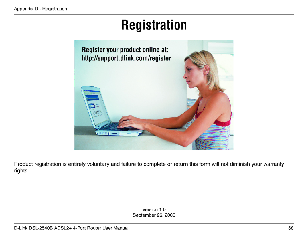 D-Link DSL-2540B manual Registration 