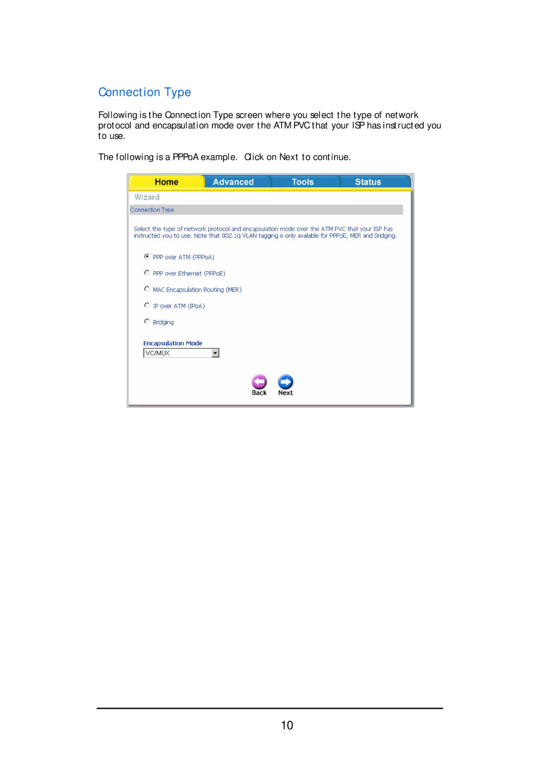 D-Link DSL-2640U user manual Connection Type 