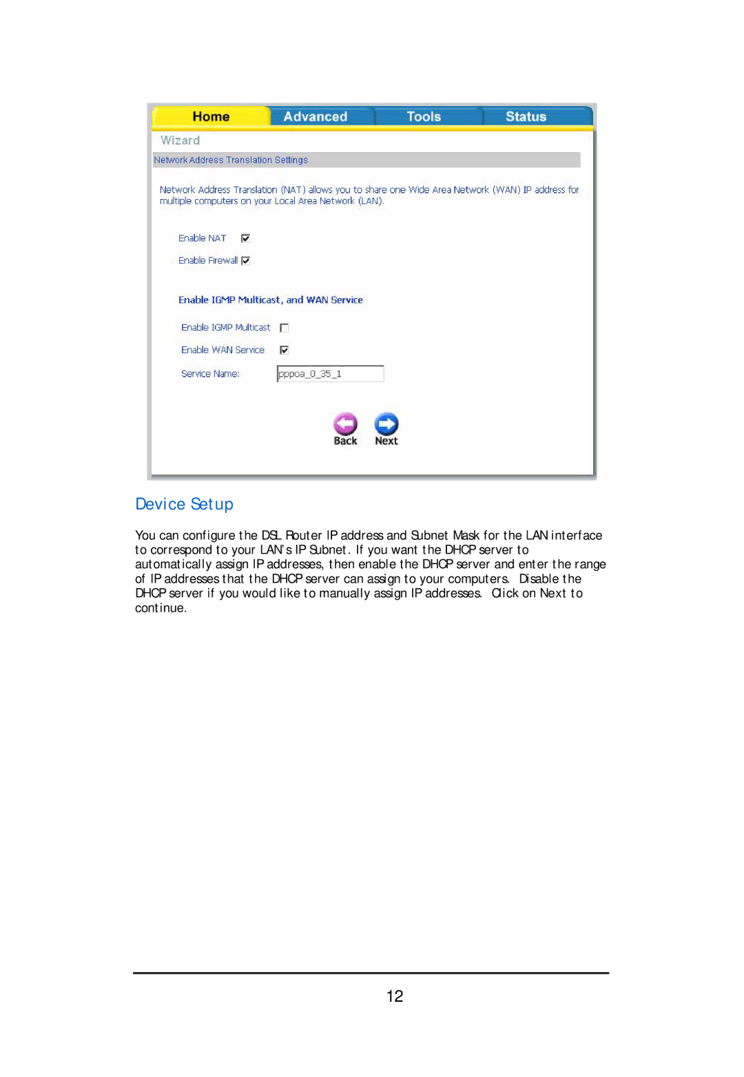 D-Link DSL-2640U user manual Device Setup 