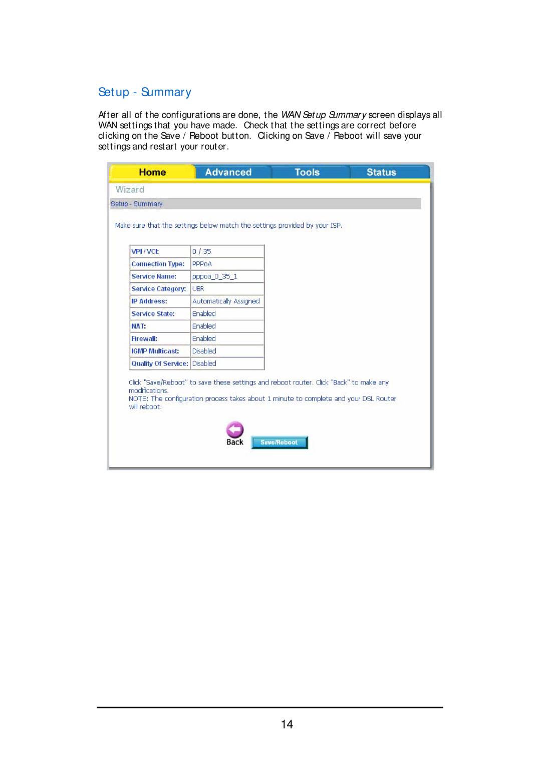 D-Link DSL-2640U user manual Setup Summary 