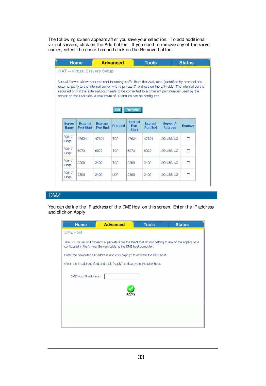 D-Link DSL-2640U user manual Dmz 