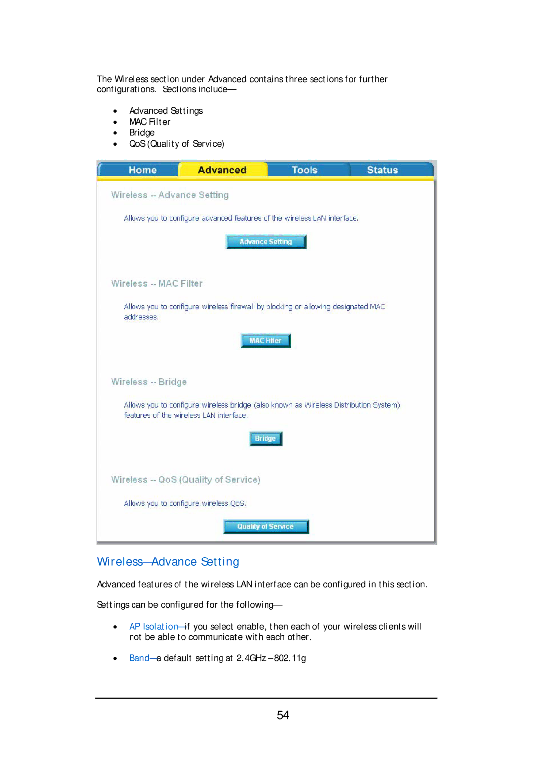 D-Link DSL-2640U user manual Wireless-Advance Setting 