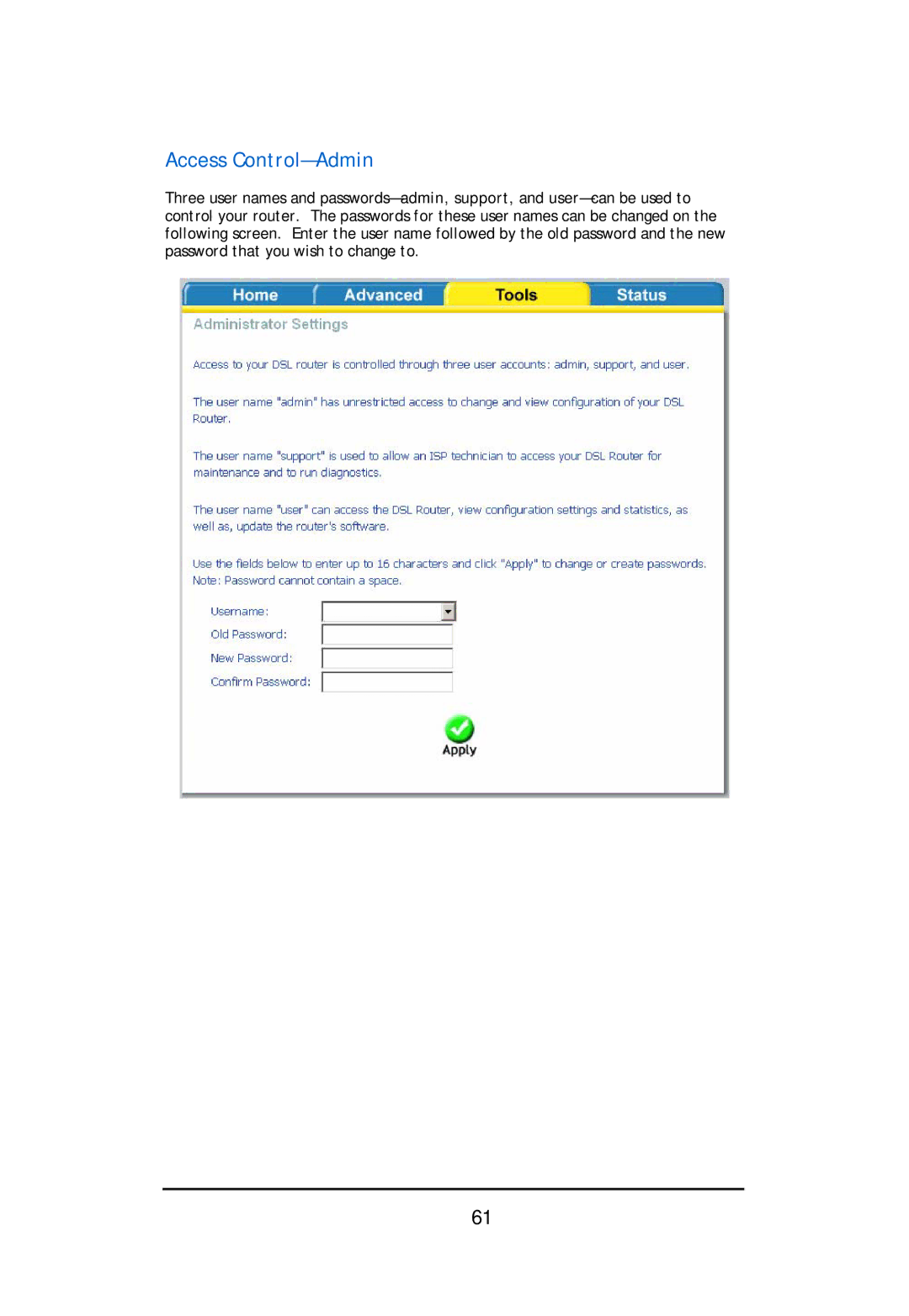 D-Link DSL-2640U user manual Access Control-Admin 