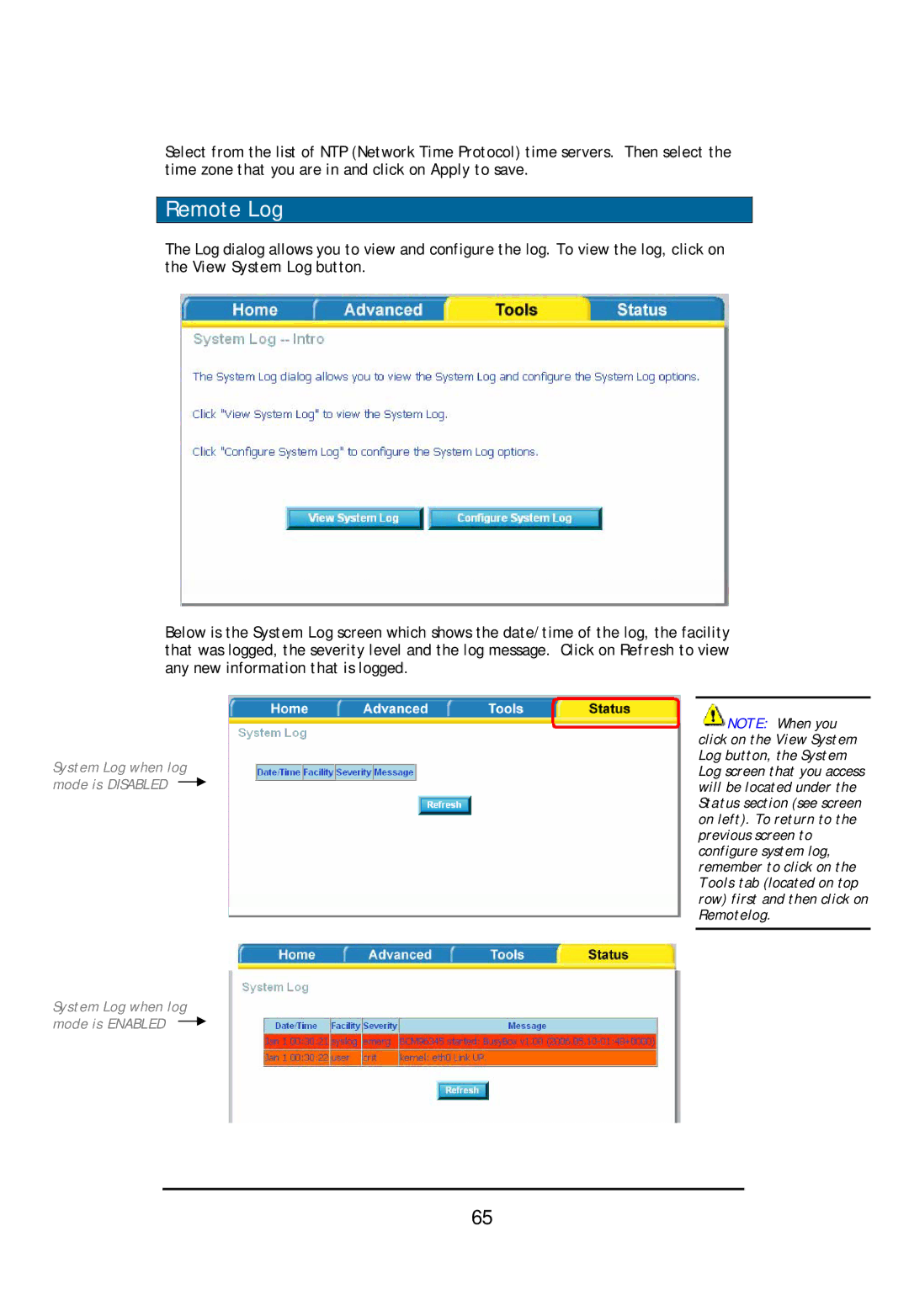 D-Link DSL-2640U user manual Remote Log 