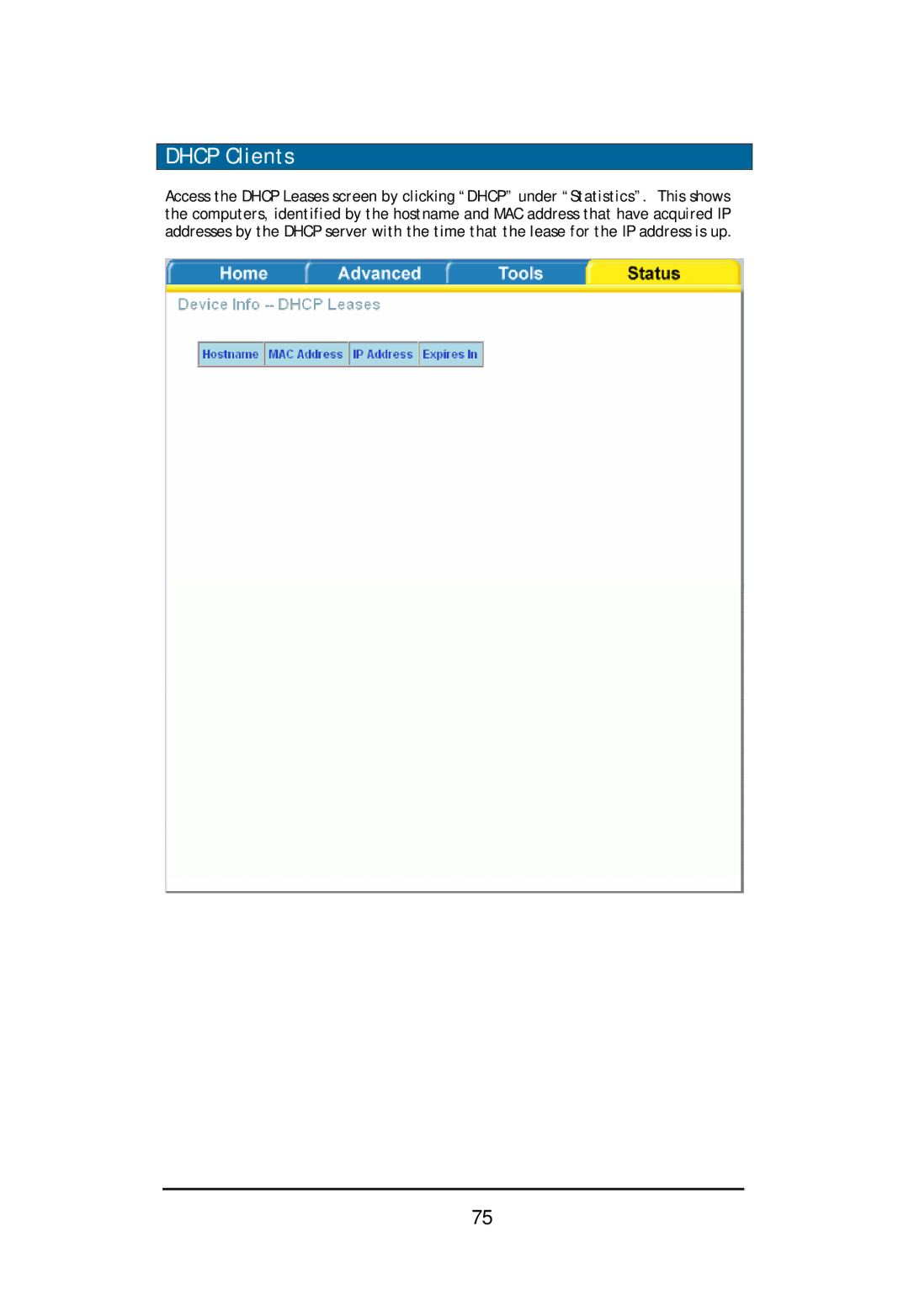 D-Link DSL-2640U user manual Dhcp Clients 