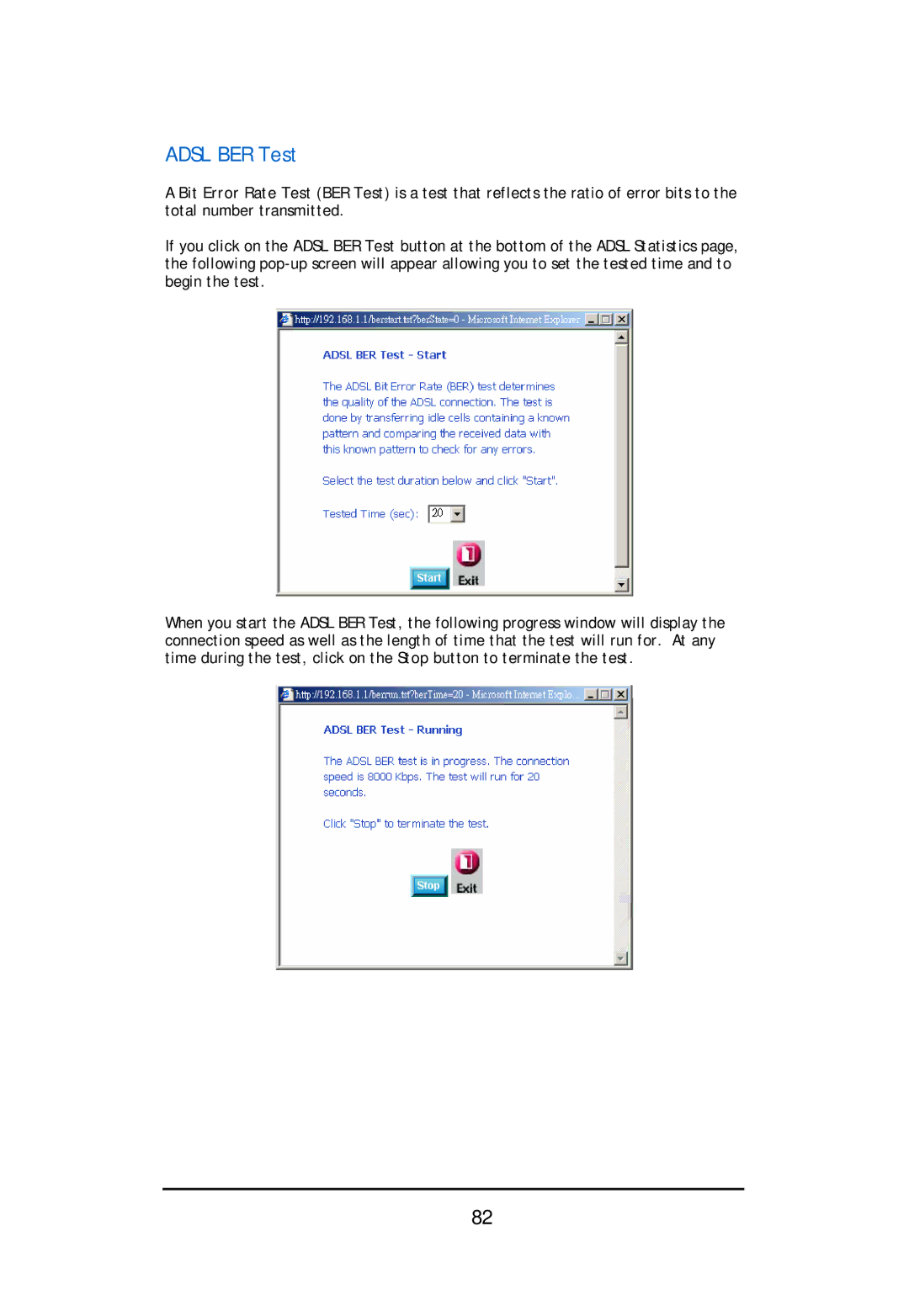 D-Link DSL-2640U user manual Adsl BER Test 