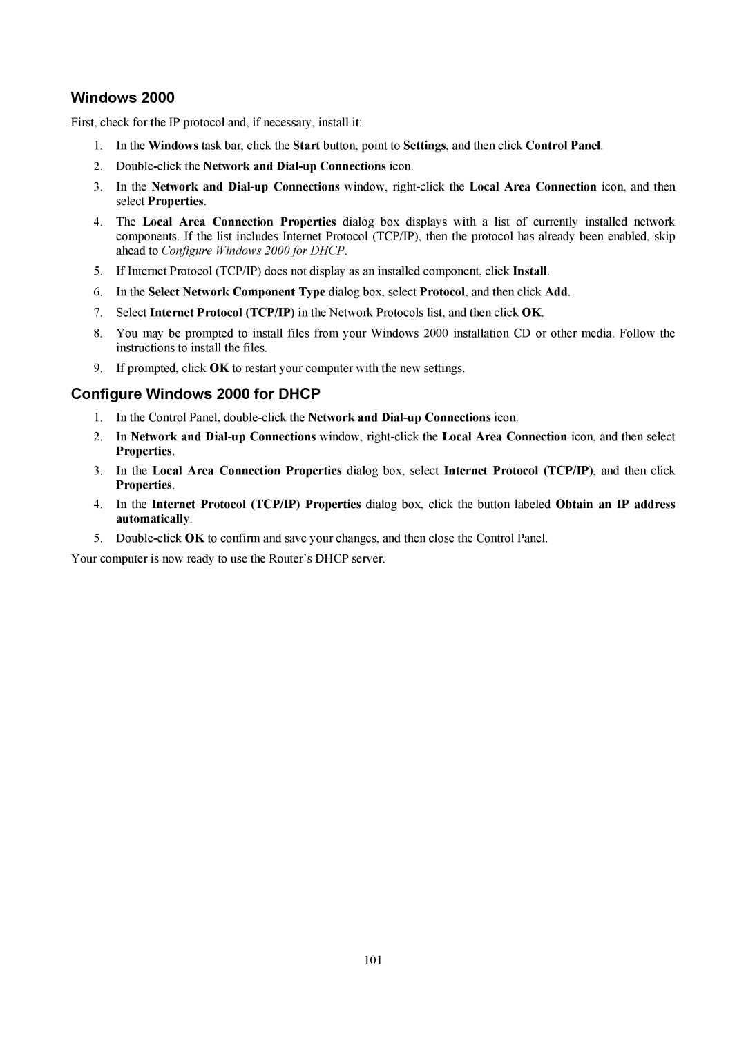 D-Link DSL-2740B manual Configure Windows 2000 for Dhcp 