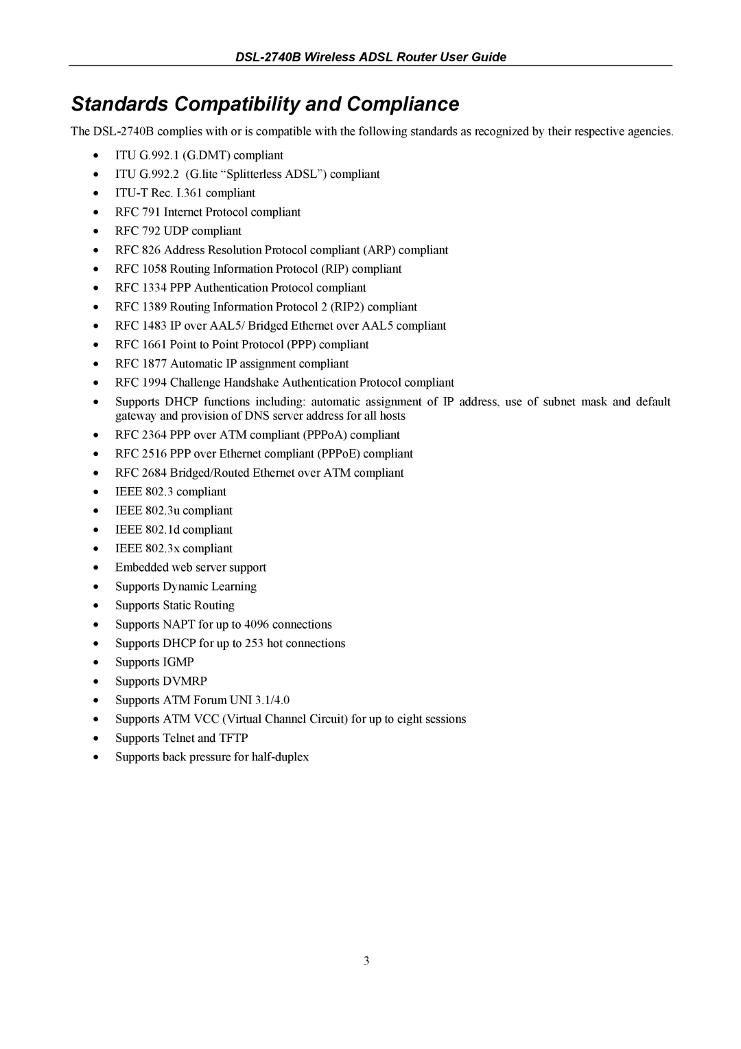 D-Link DSL-2740B manual Standards Compatibility and Compliance 