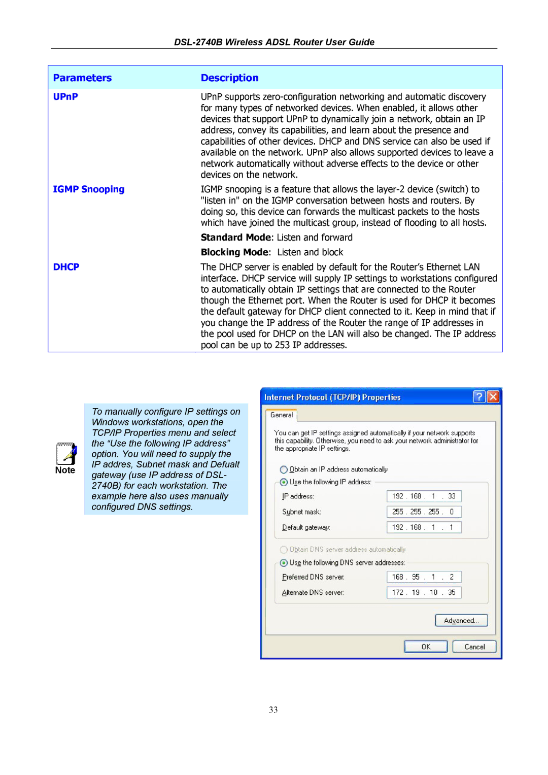 D-Link DSL-2740B manual UPnP, Igmp Snooping 