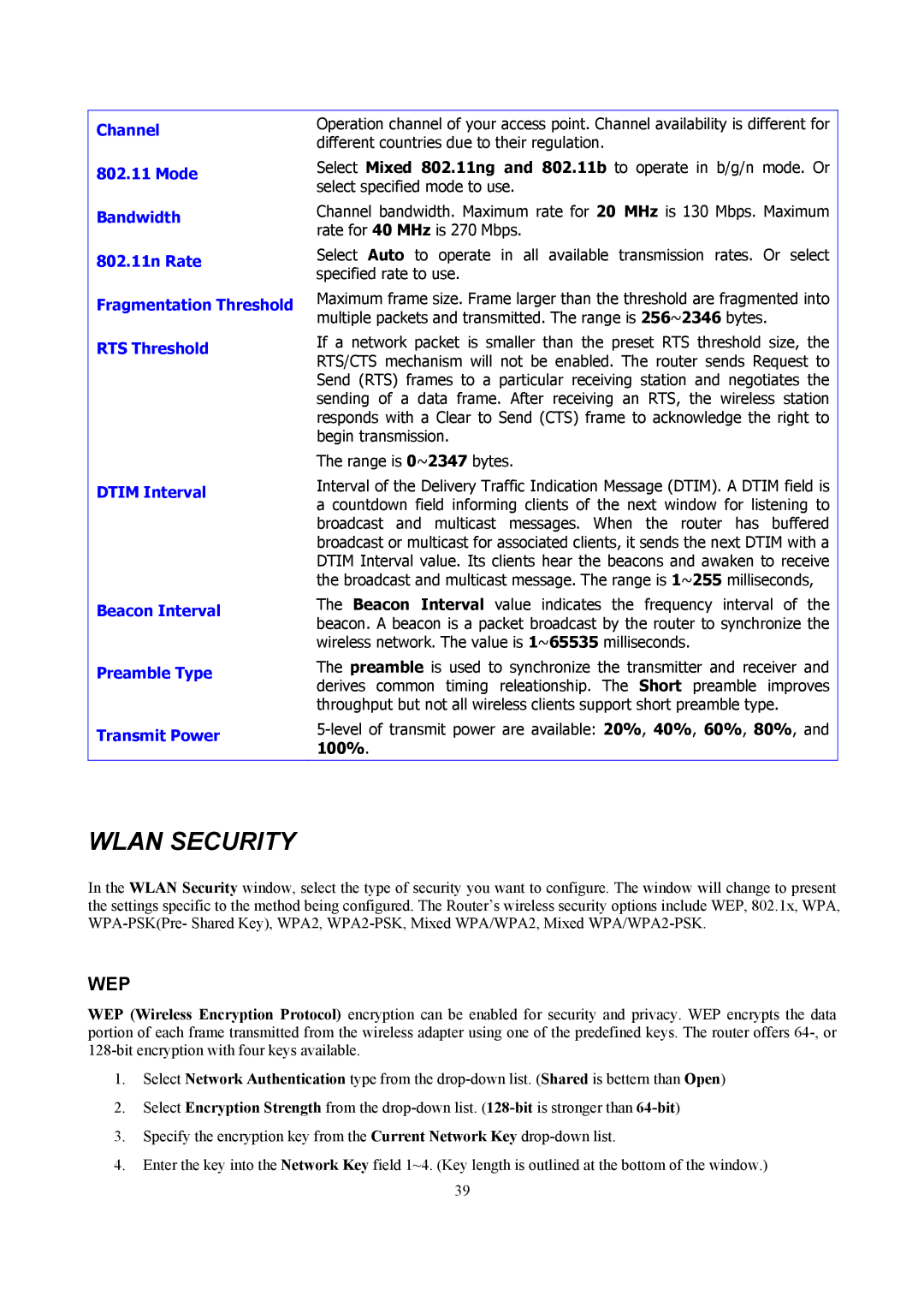 D-Link DSL-2740B manual Wlan Security, Wep 