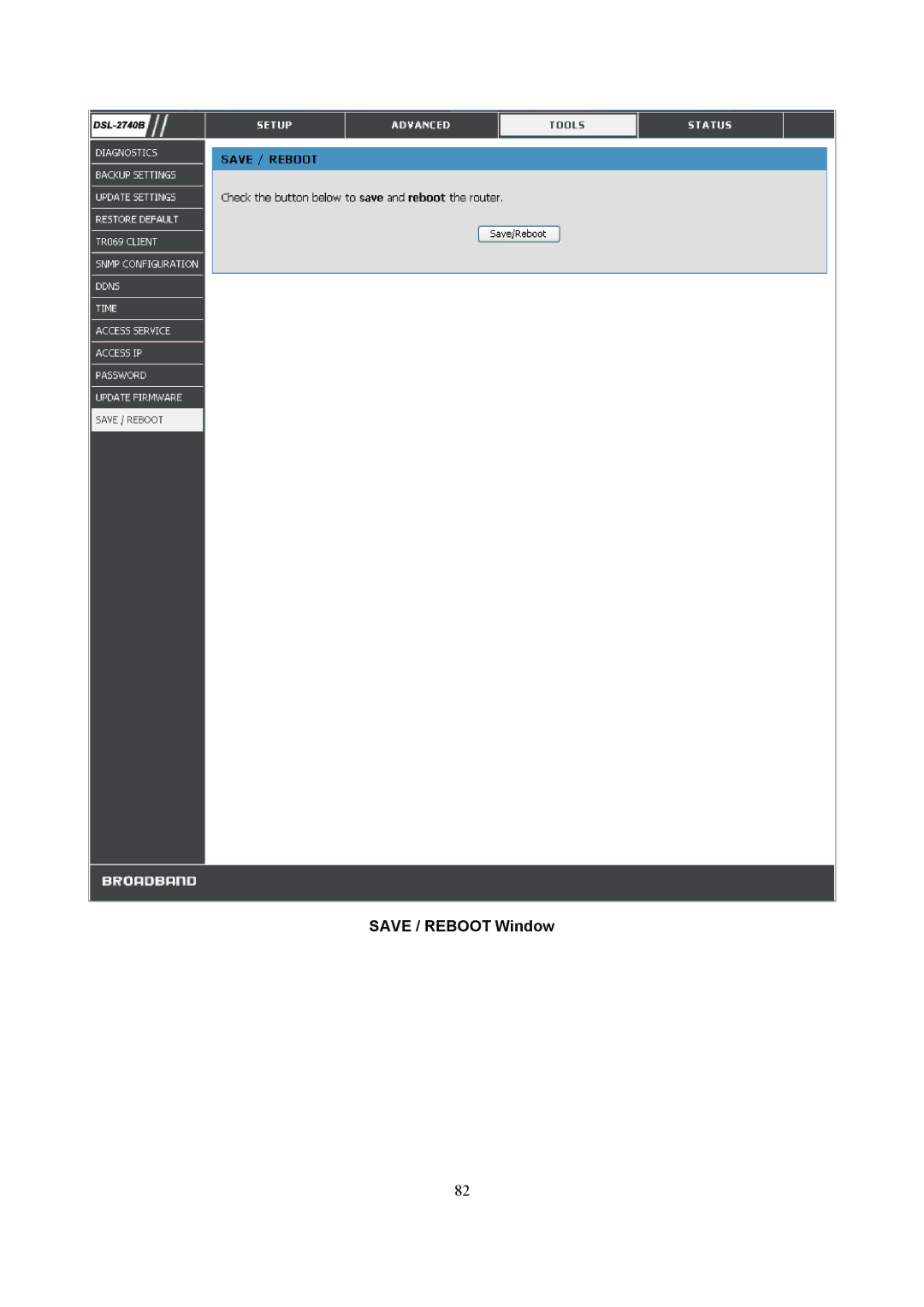 D-Link DSL-2740B manual Save / Reboot Window 