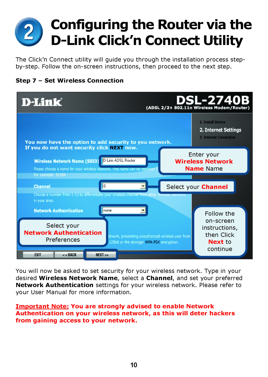 D-Link DSL 2740B manual Set Wireless Connection 