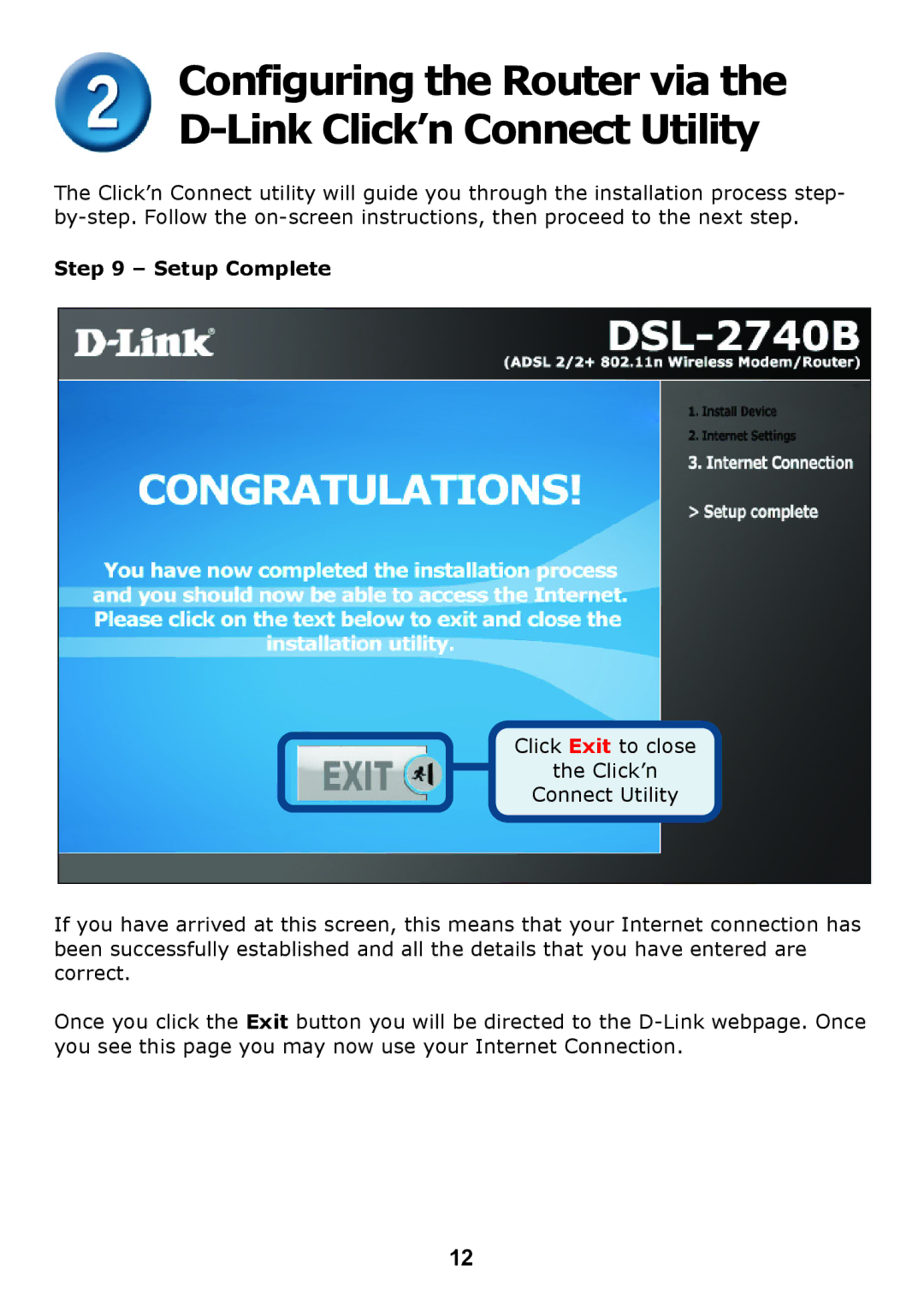 D-Link DSL 2740B manual Setup Complete 