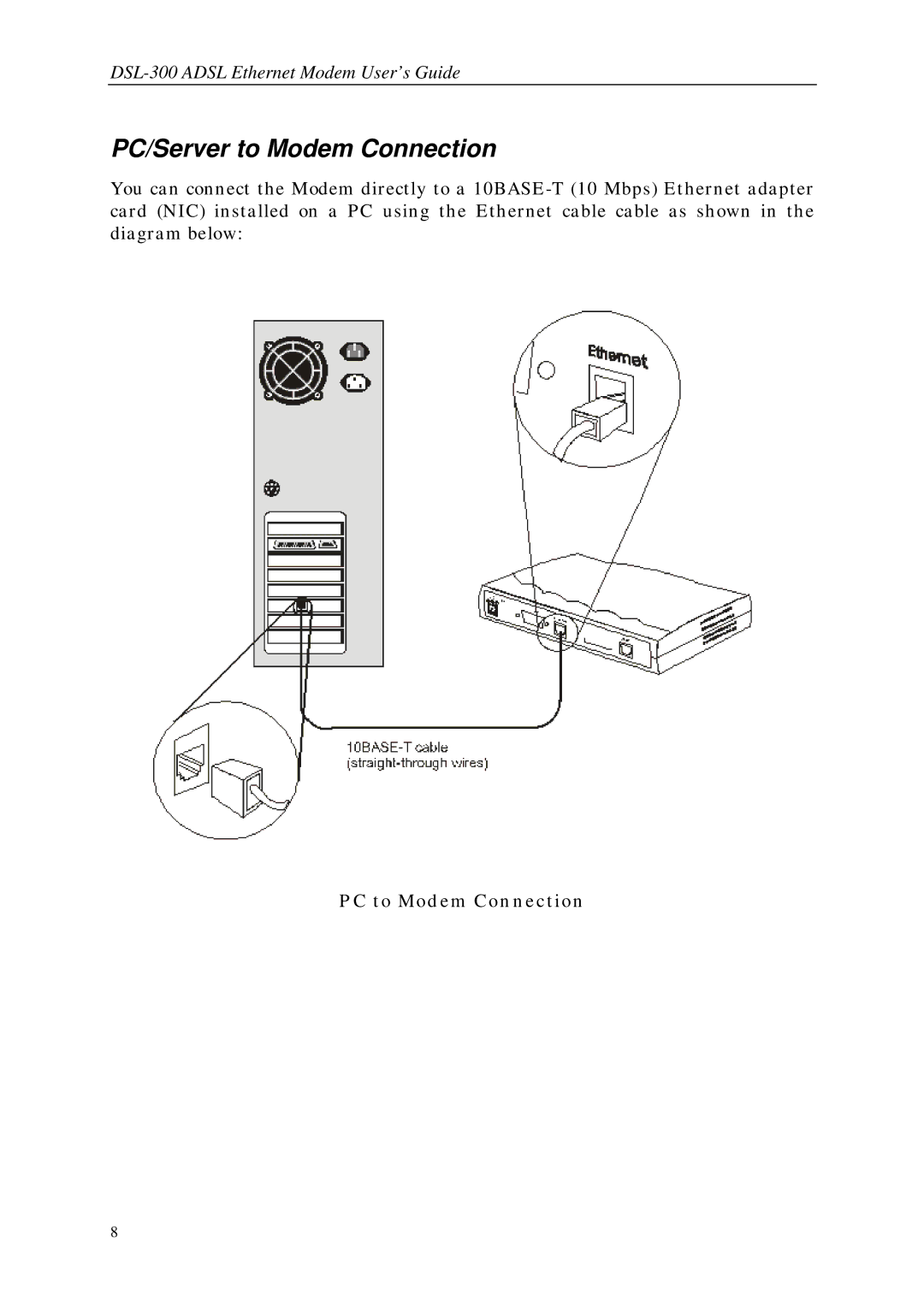 D-Link DSL-300 manual PC/Server to Modem Connection 