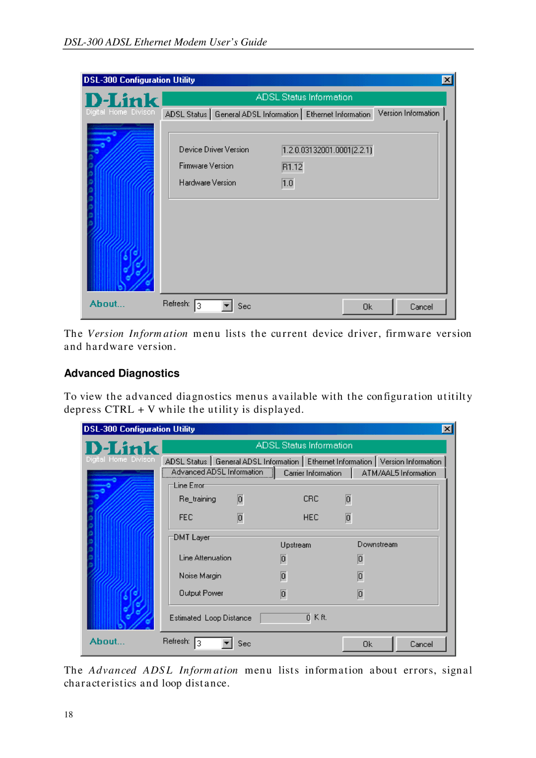 D-Link DSL-300 manual Advanced Diagnostics 