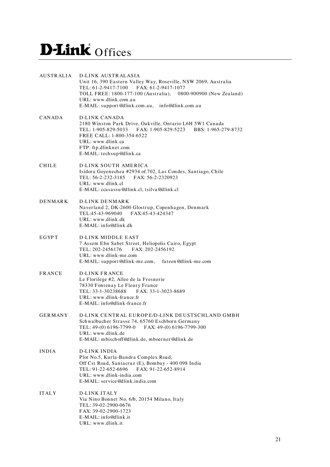 D-Link DSL-300 manual Offices 