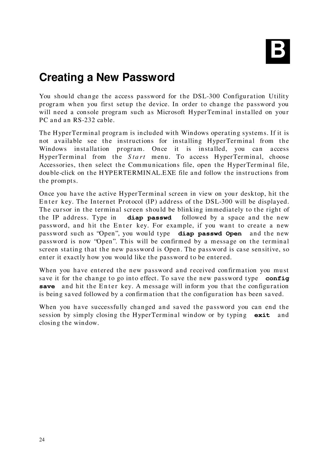 D-Link DSL-300 manual Creating a New Password 