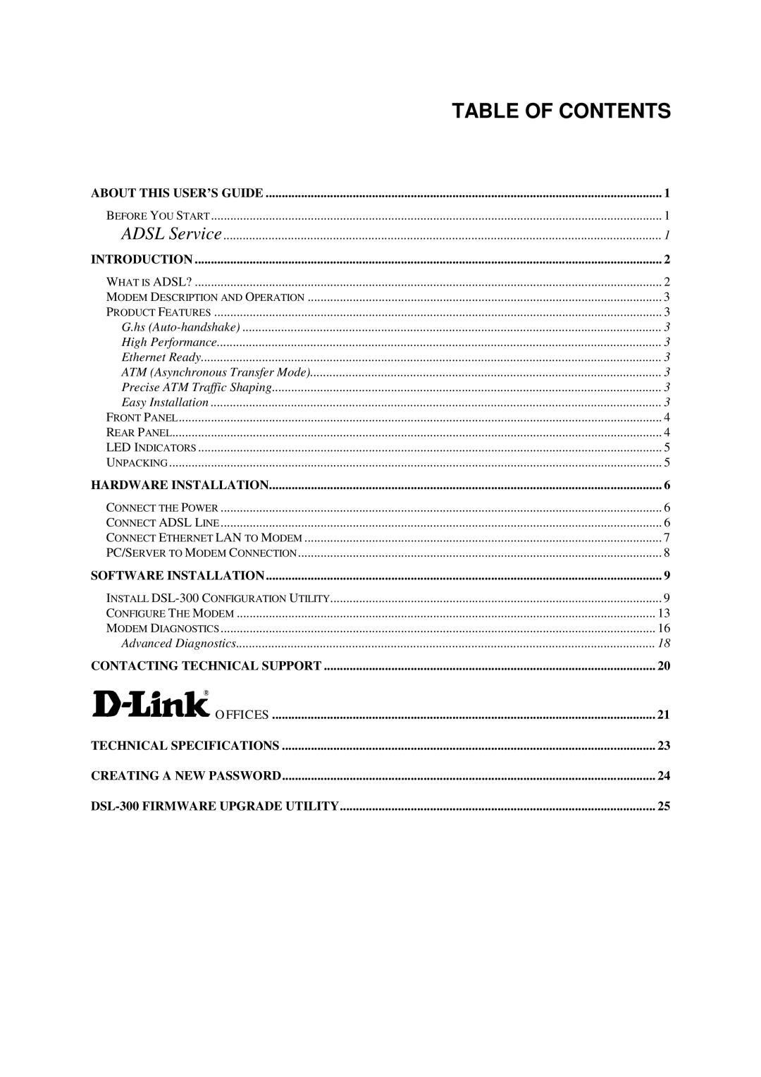 D-Link DSL-300 manual Table of Contents 