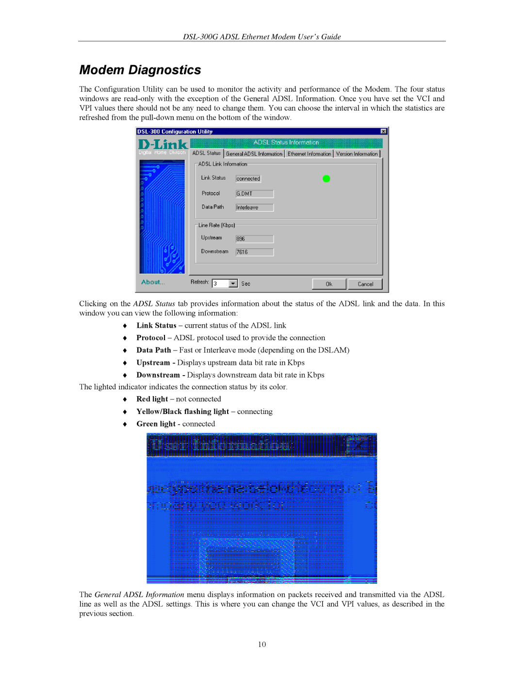 D-Link DSL-300G, DSL-300CV manual Modem Diagnostics 